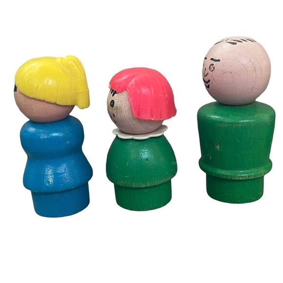 Vintage Fisher-Price Little People All Wood Lady Girl Man Cowboy 7 Piece Bundle - Picture 10 of 16